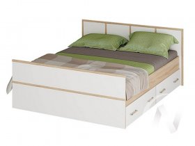 Двуспальная кровать 1,4м Сакура (дуб сонома/белый) в Звёздочке - zvyozdochka.mebel-nsk.ru | фото