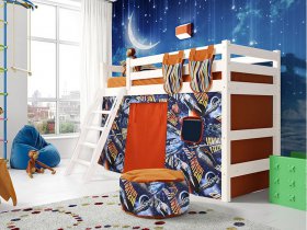 Кровать полувысокая Соня (вариант 6) с наклонной лестницей в Звёздочке - zvyozdochka.mebel-nsk.ru | фото